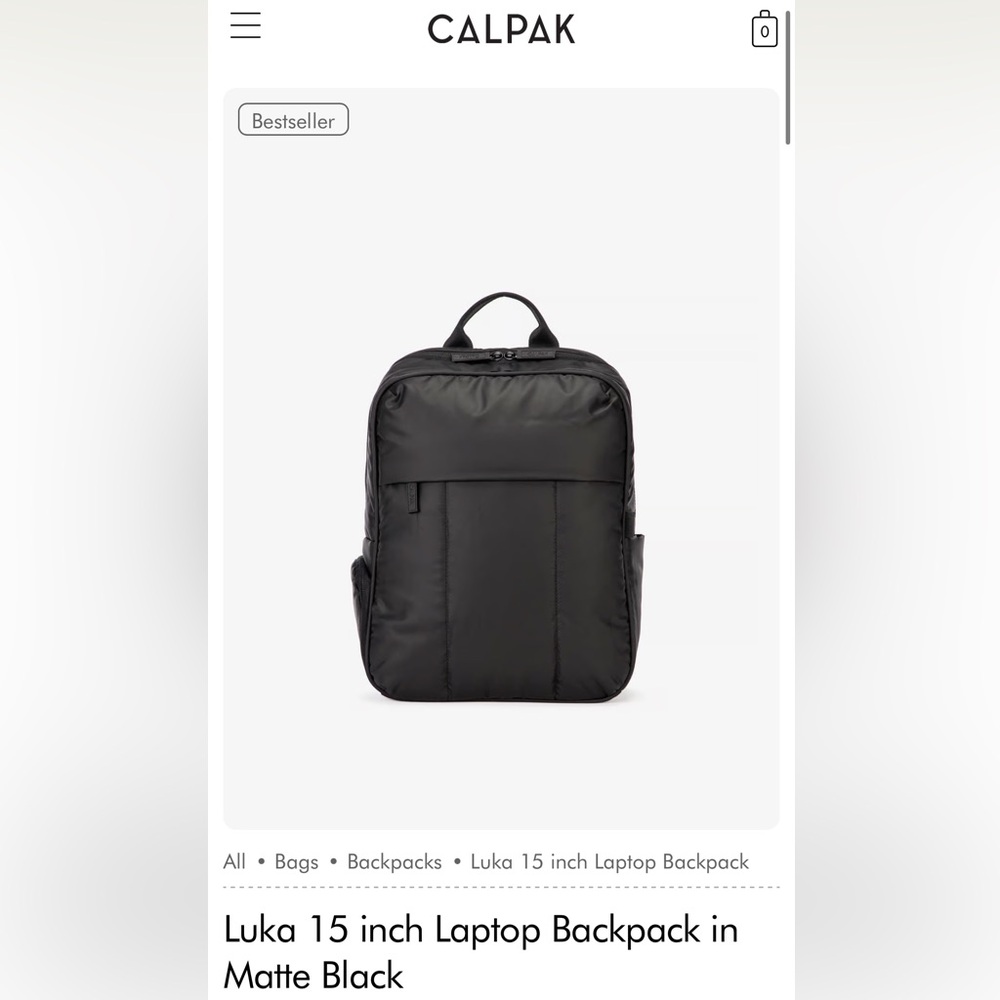 Calpak Luka 15 inch Laptop Backpack in Matte Black